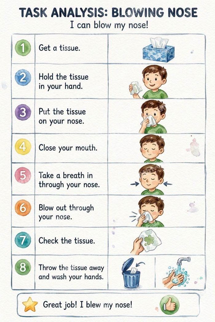 Preview of the Blowing Nose Visual Schedule — 8-step picture chart