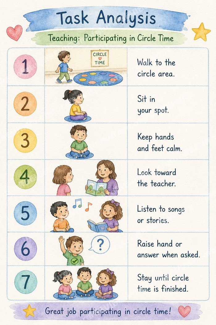 Preview of the Circle Time Visual Schedule — 7-step picture chart
