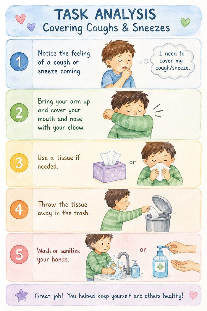 Preview of the Covering Coughs & Sneezes Visual Schedule — 5-step picture chart