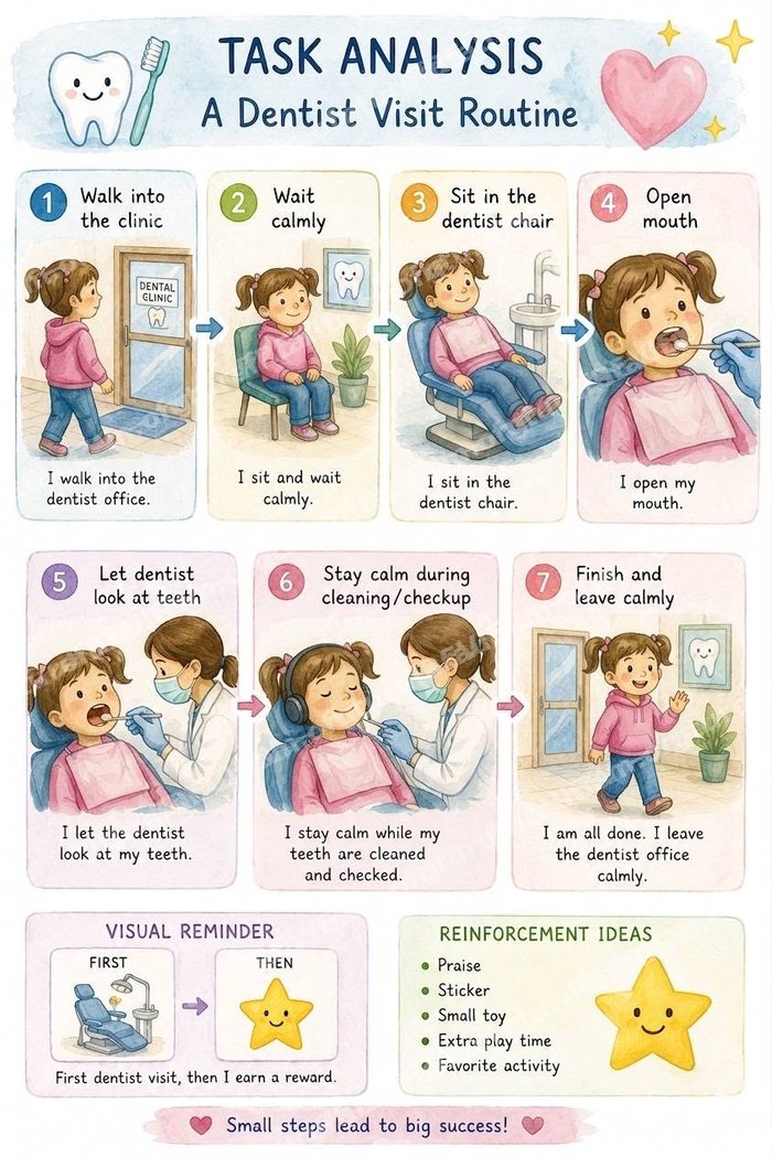 Preview of the Dentist Visit Visual Schedule (Girl version)
