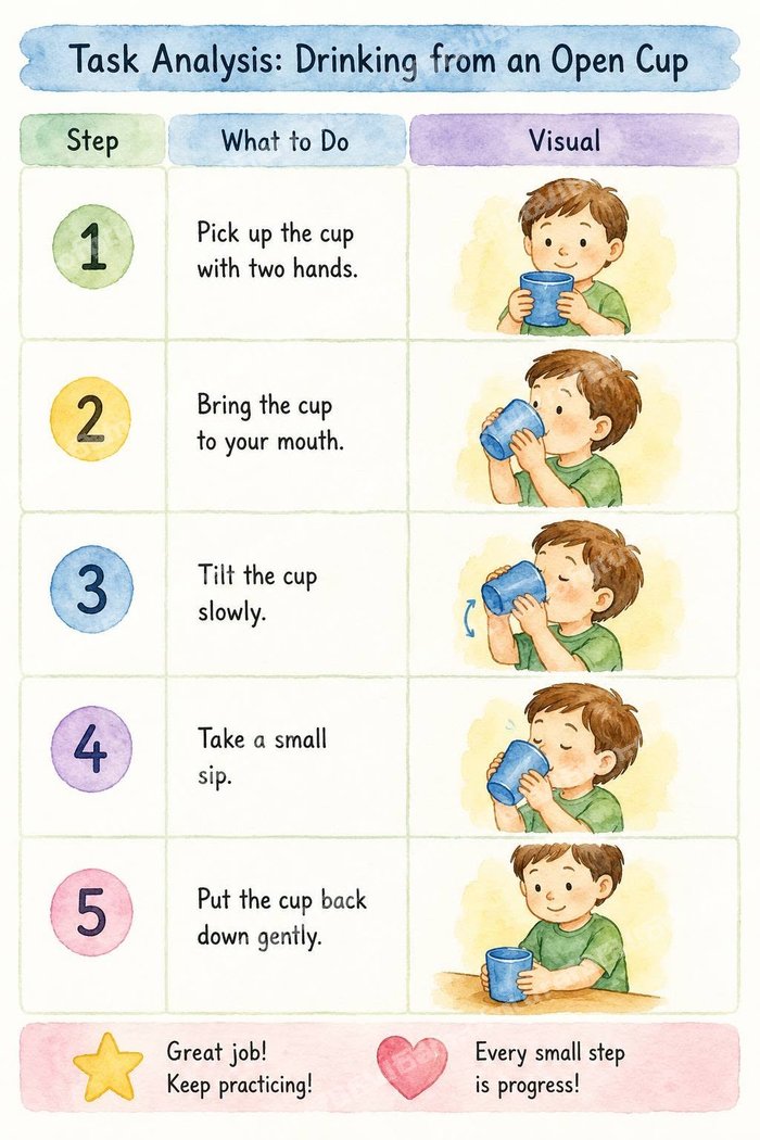Preview of the Drinking from an Open Cup Visual Schedule (Boy version)