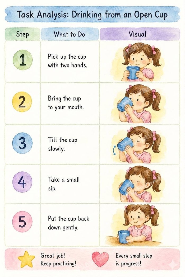 Preview of the Drinking from an Open Cup Visual Schedule (Girl version)