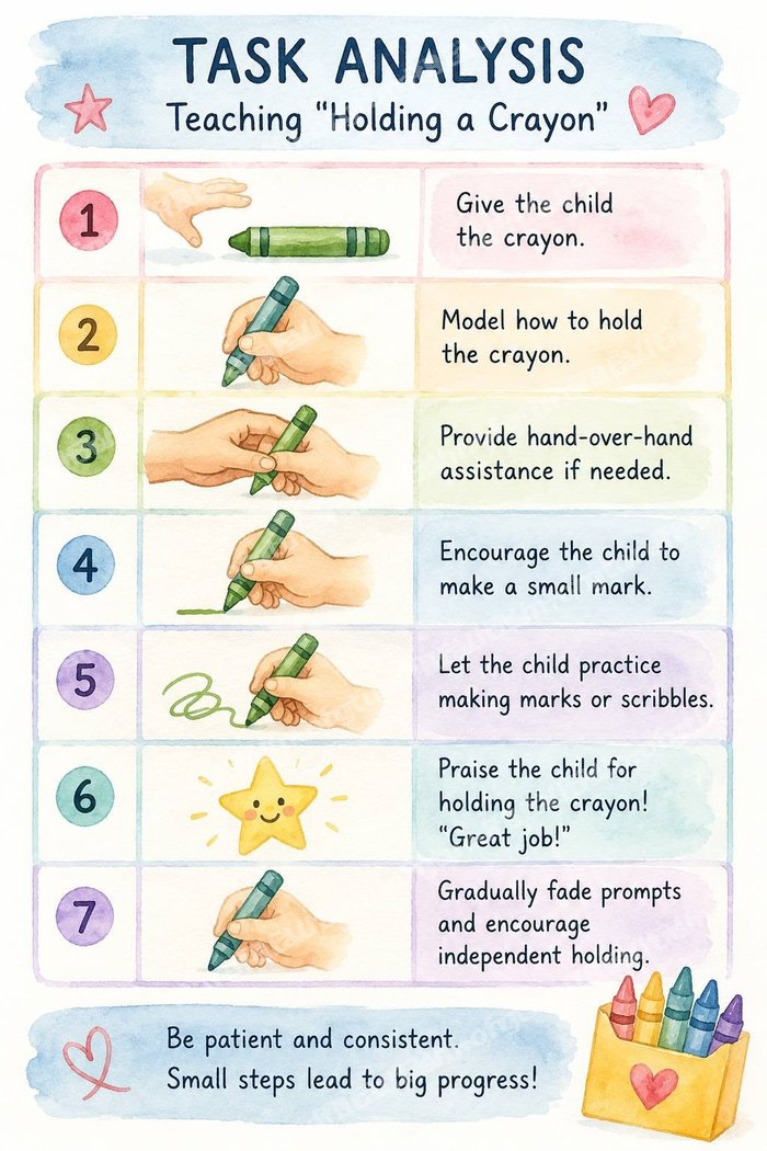 Preview of the Holding a Crayon Visual Schedule — 7-step picture chart