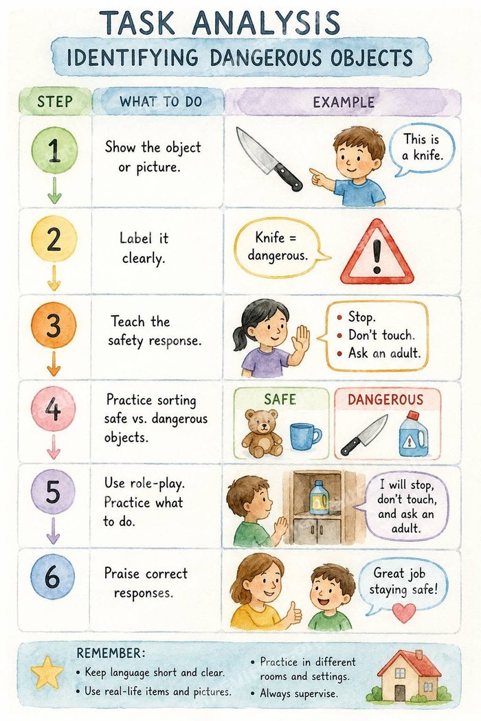 Preview of the Identifying Dangerous Objects Visual Schedule — 6-step picture chart