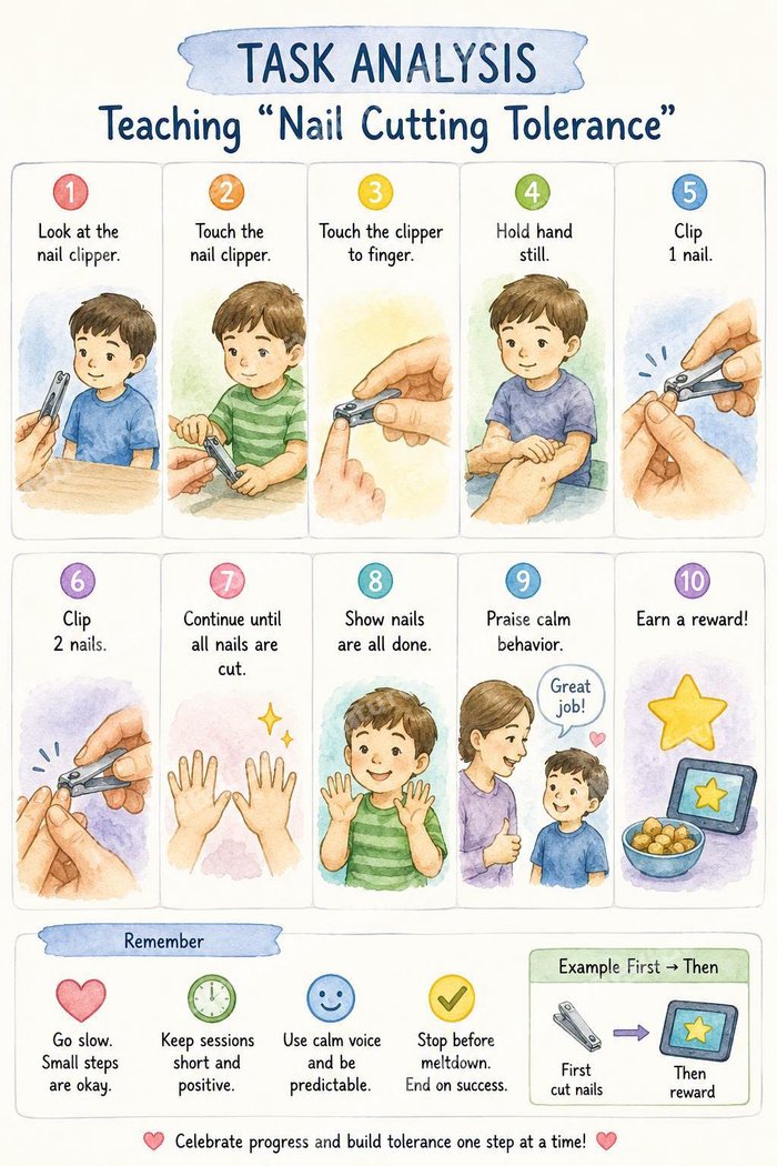 Preview of the Nail Cutting Tolerance Visual Schedule — 10-step picture chart