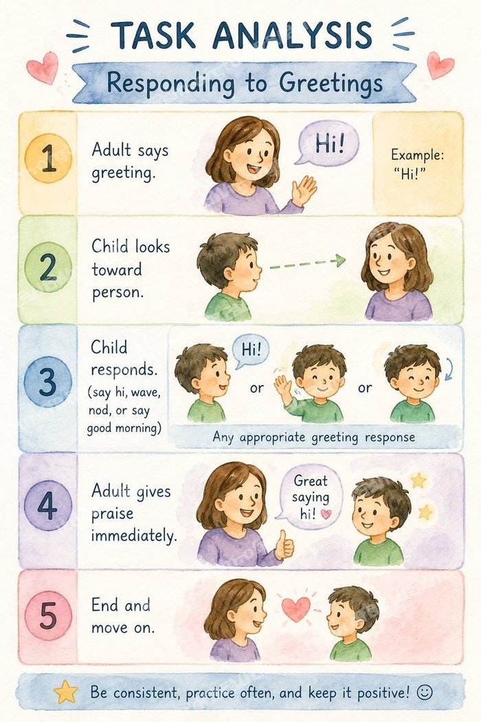 Preview of the Responding to Greetings Visual Schedule — 5-step picture chart