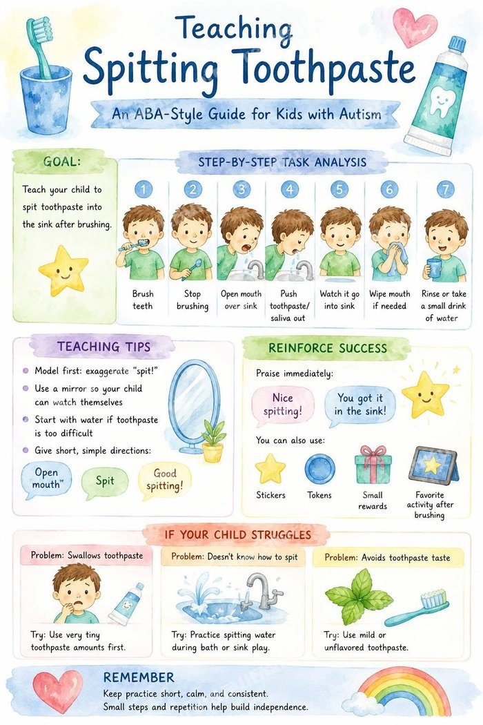 Preview of the Spitting Toothpaste Visual Schedule — 7-step picture chart