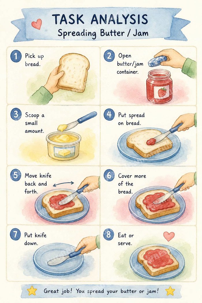 Preview of the Spreading Butter & Jam Visual Schedule — 8-step picture chart