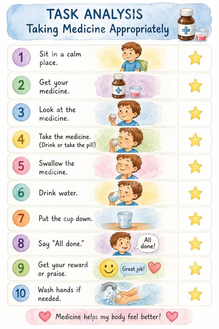Preview of the Taking Medicine Appropriately Visual Schedule — 10-step picture chart