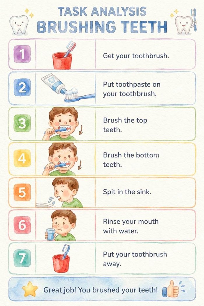 Preview of the Toothbrushing Visual Schedule — 7-step picture chart