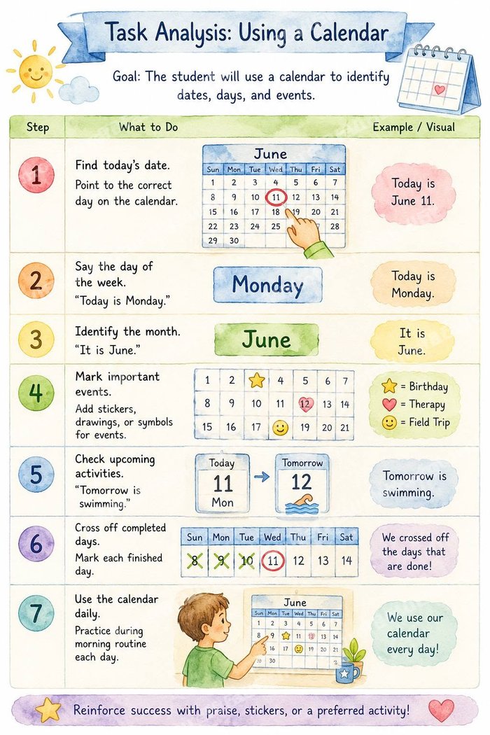 Preview of the Using a Calendar Visual Schedule — 7-step picture chart