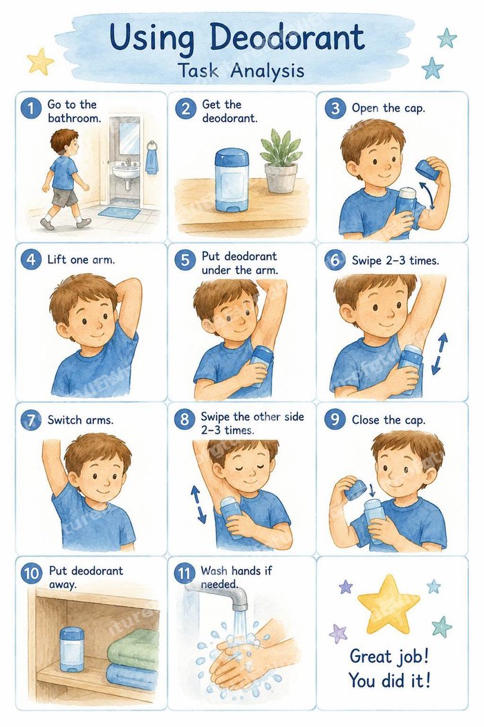 Preview of the Using Deodorant Visual Schedule — 11-step picture chart