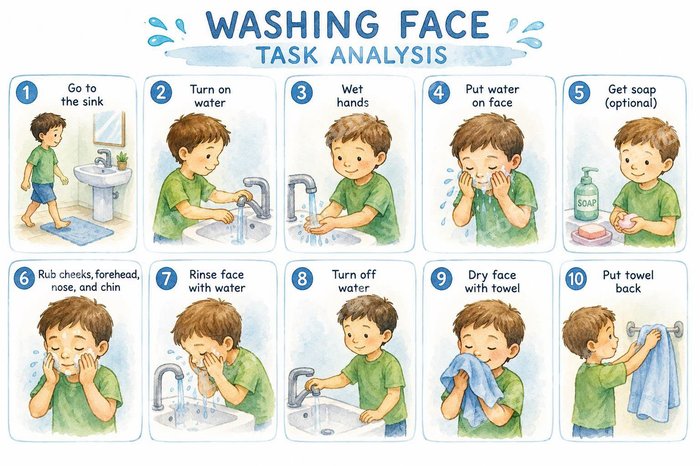Preview of the Washing Face Visual Schedule — 10-step picture chart