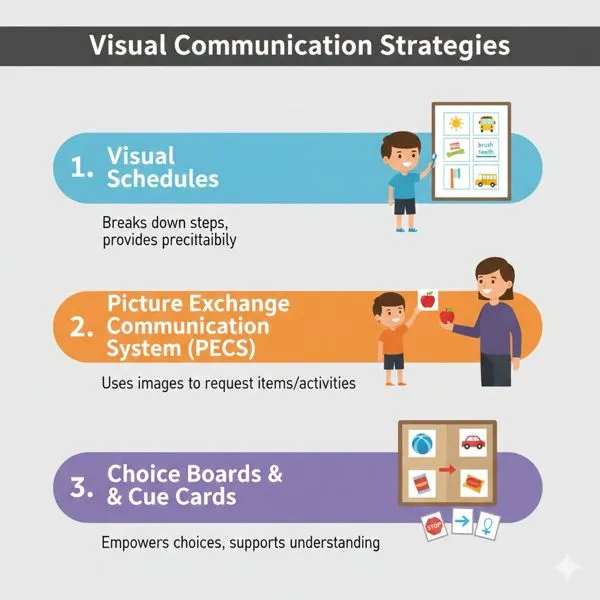 Visual communication strategies: visual schedules, PECS, and choice boards