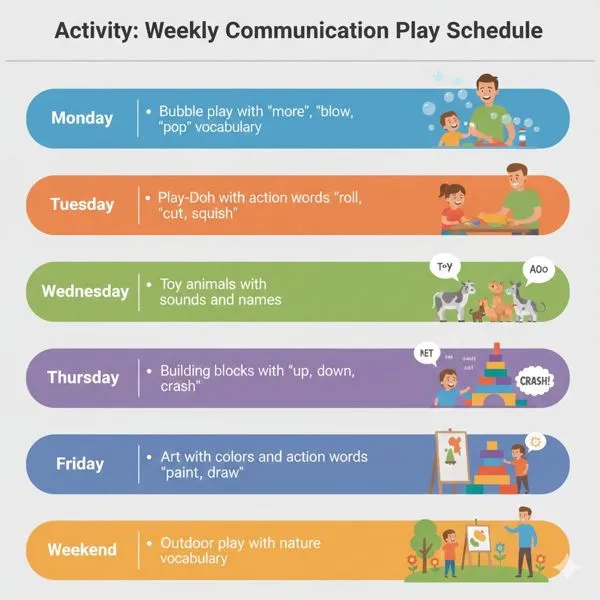 Weekly communication play schedule: a themed activity for each day
