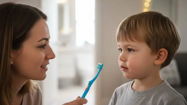 Parent using a toothbrush as a transition object