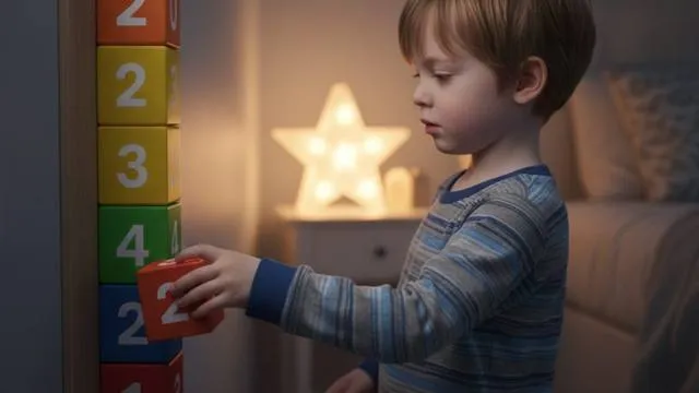 Child using a visual countdown block tower