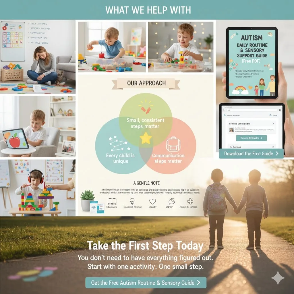 Overview of what Future for Autism helps with: daily routines, sensory activities, and our approach
