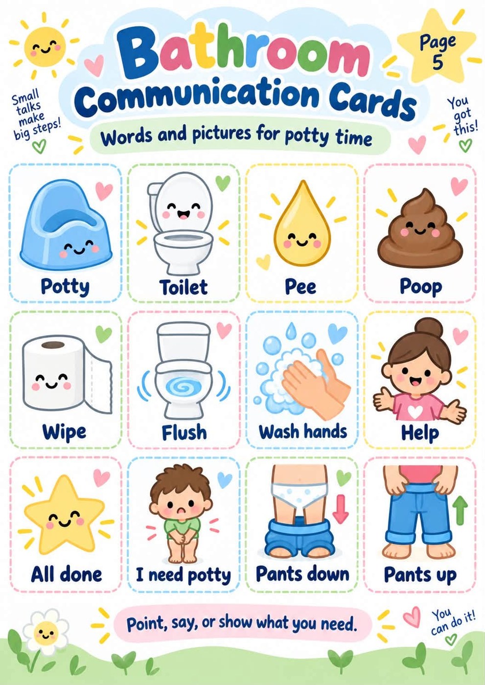 Potty training visual pack: Bathroom Communication Cards