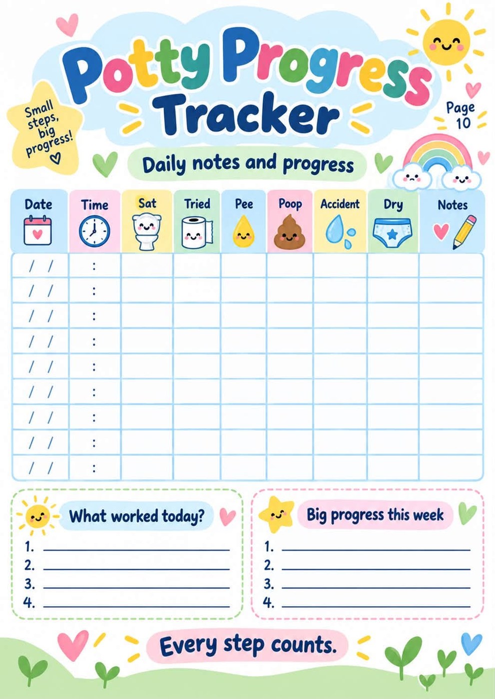 Potty training visual pack: Potty Progress Tracker