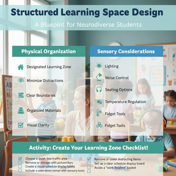 Structured learning space design: physical organization and sensory considerations for a home learning zone