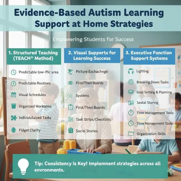 Evidence-based autism learning support at home: structured teaching (TEACCH), visual supports, and executive function systems