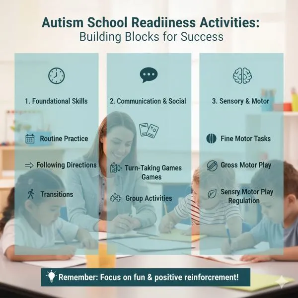 Autism school readiness activities: foundational skills, communication and social, sensory and motor