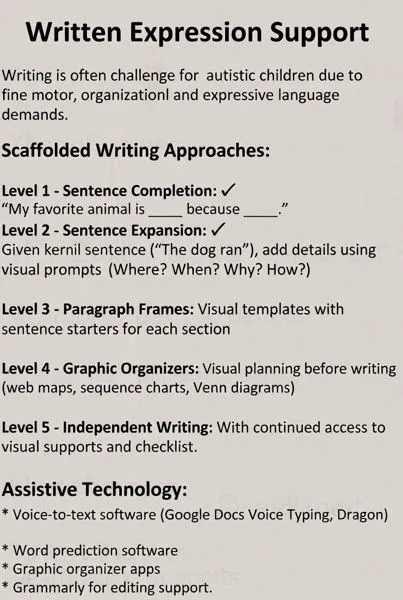 Written expression support: a five-level scaffolded writing approach from sentence completion to independent writing
