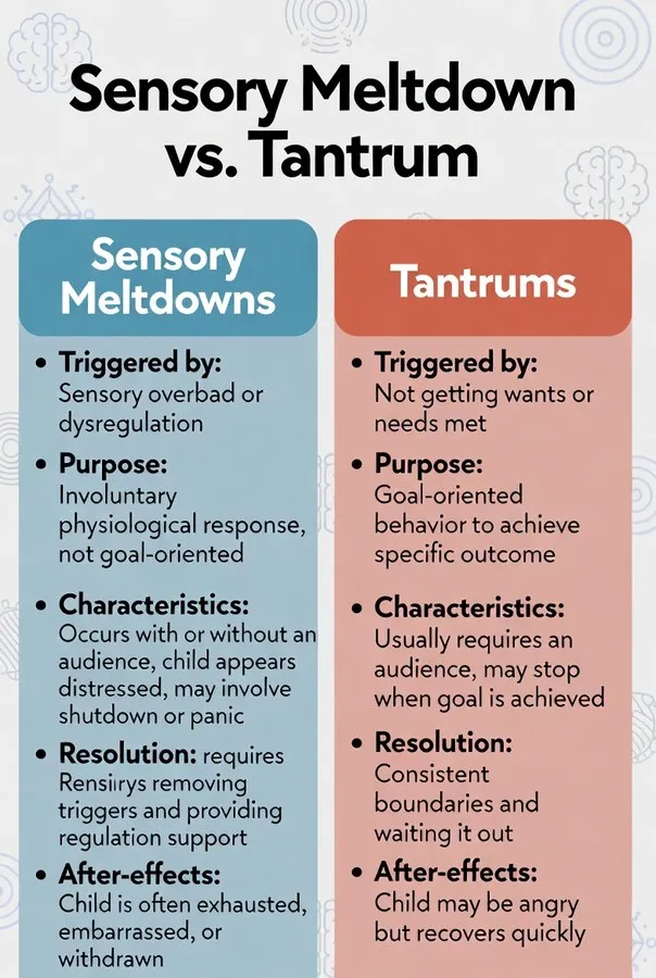Sensory meltdown vs tantrum comparison
